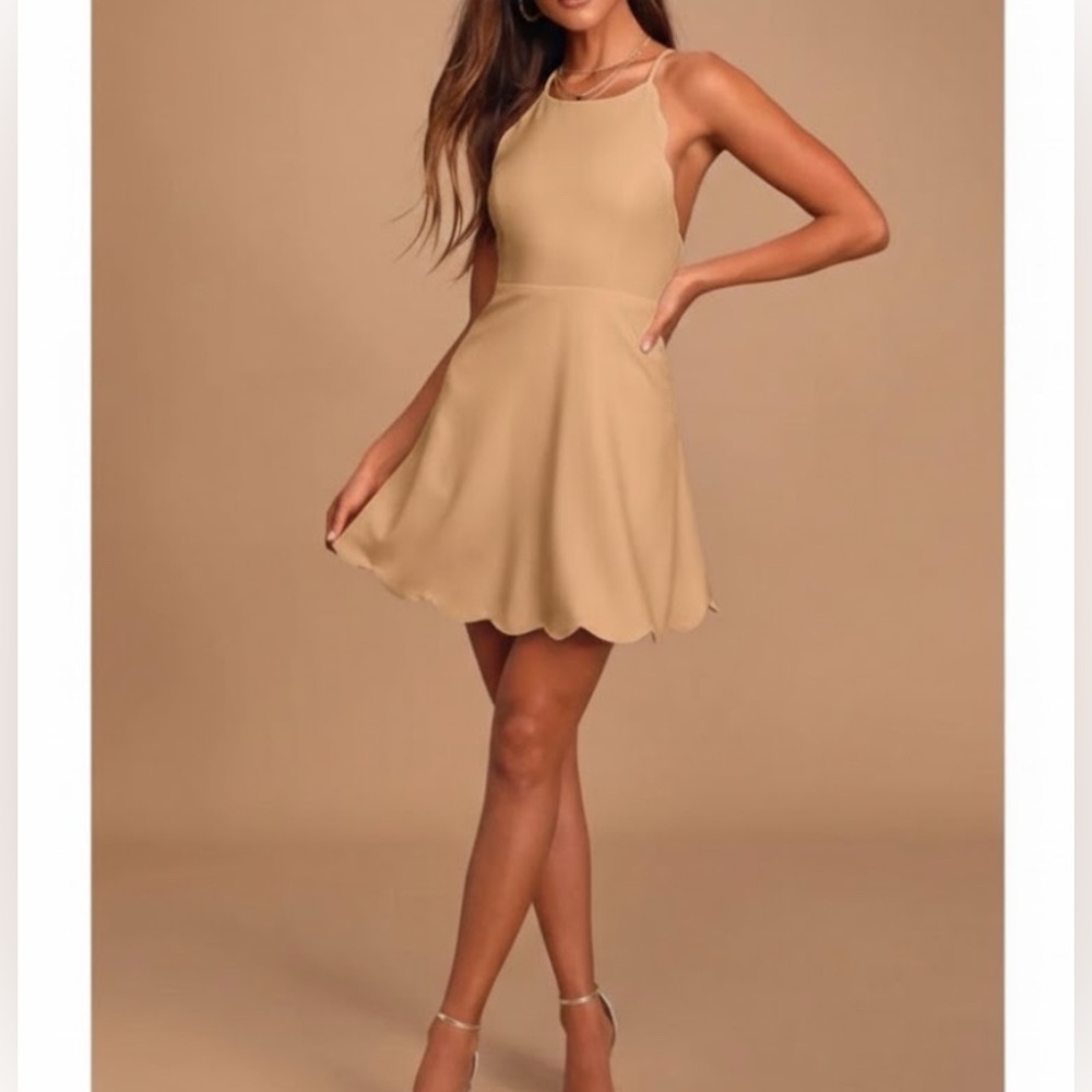 Lulu's Tan Scalloped Mini Dress